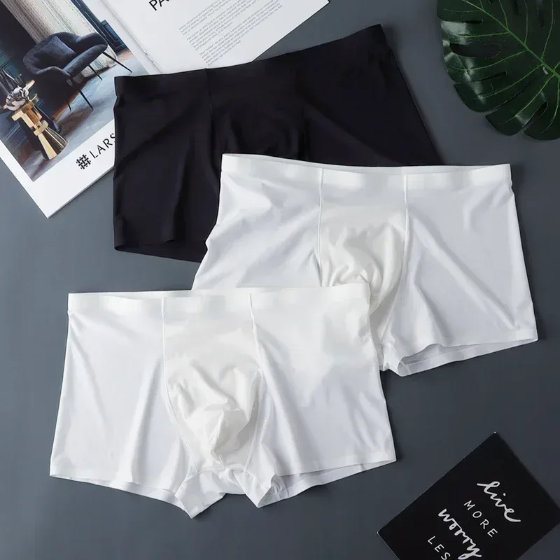 3PCS High Quality Men's Ice Silk Underwear Summer Thin Breathable Seamless Panties Sexy Male Underpants Plus Size
