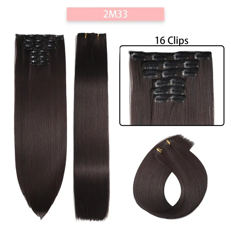 24Inchs 16 Clips in Synthetic Hair Extensions Long Straight Hairstyle Synthetic brown Black Hairpieces Heat Resistant False Hair — image 11