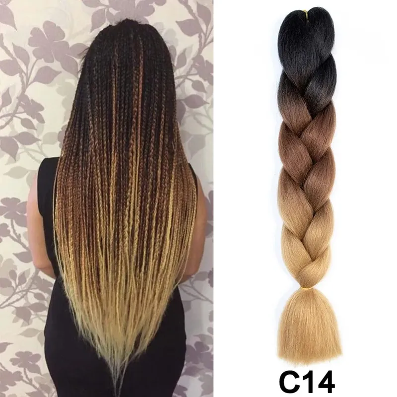 24 Inch Synthetic Jumbo Braid Pure And Ombre Braiding Hair Extensions For Women DIY Jumbo Hair Braids Black Green Gray Brown — image 59