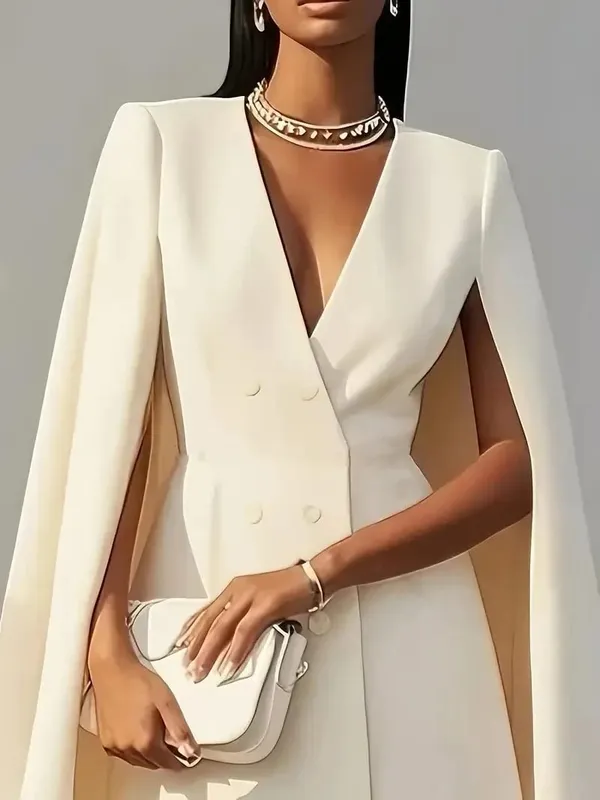 Autumn commuting double-breasted shawl cloak solid colour suit dress women's clothing — image 5