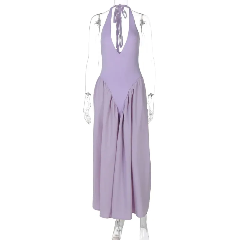Talenza Backless Deep V Spliced Long Dress Summer Women's Sexy Party Dress Halter New Fashion Slim White Sleeveless Long Dress — image 14