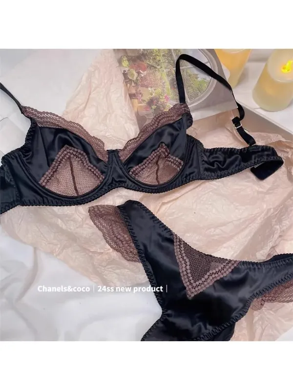 Kawaii Cutout Bra Set | A-Cup Push-Up Magic | Sakura Lace Edging | Japanese Slimming Bralette with Pads Sex AB Cup Bras — image 1
