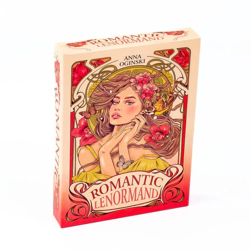Romantic Lenormand Oracle Cards 37 Pcs Deck 10.2x7.2cm English Vision Art Nouveau Floral Motifs for Party Board Playing Games