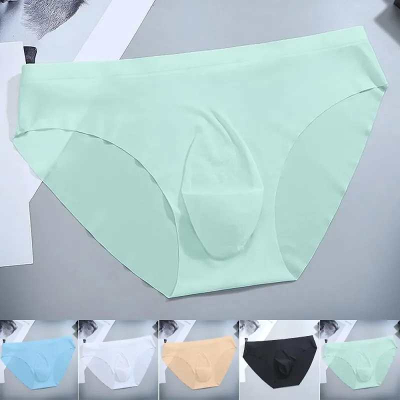 Sexy Men's Panties Ice Cool Breathable Semi Transparent Brief Solid Color Middle Waist Underwear Pump Man Bulge Pouch Briefs