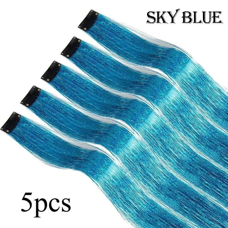 Wholesale 5Pcs/Pack Sparkling Shiny Hair Extensions Clip In Sparkle Shiny Hair Tinsel Rainbow Shiny Sparkle Hair Tinsel Pink/Red