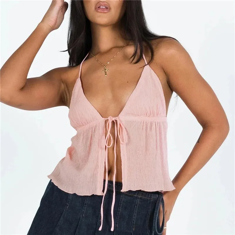 Sexy Summer Cami Top Bowknot Lace-Up Sleeveless Cropped Vest Elegant Youth Clothes Women Fashion Off Shoulder 2024 New — image 10