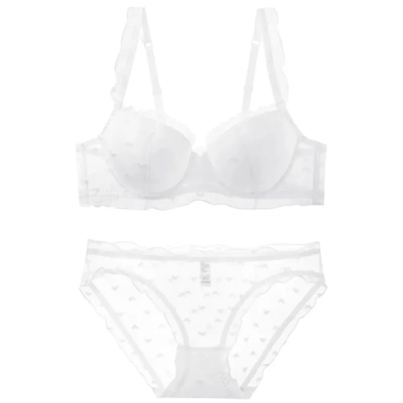 Thin Soft Underwire Anti-sagging Large Breasts Show Small Text Bra Set Fat Mm Large Size D Cup Lace Sexy Underwear Women
