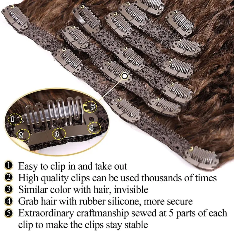 Afro Kinky Curly Synthetic Clip In Hair Extension Full Head Long 26” Afro Kinky Curly Fake Hair Pieces Clip-on hairpin For Women — image 6