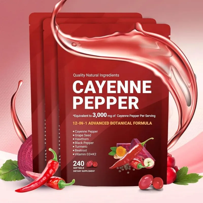 Cayenne Pepper Softgels Doplněk s hroznovým jádrem Červená řepa Kurkuma Vitamíny D3 K2 Bylinný přípravek na podporu zdraví cév nohou — image 8