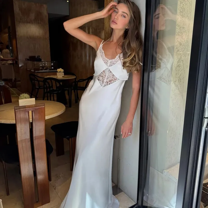 Ticketsx vestido feminino com decote em v, renda vazada, costas abertas, sem alças, sexy, cintura alta, longo, praia, férias, vestido feminino — image 6