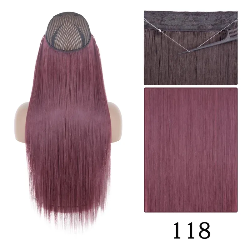 Synthetic Long Straight No Clip One Piece Hair Extension Natural Adjustable Line False Hairpiece For Women