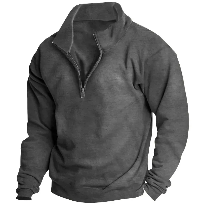 Autumn and winter new men's fleece sweatshirt stand-up collar half zipper long sleeve cross-border European trend men's top — image 5