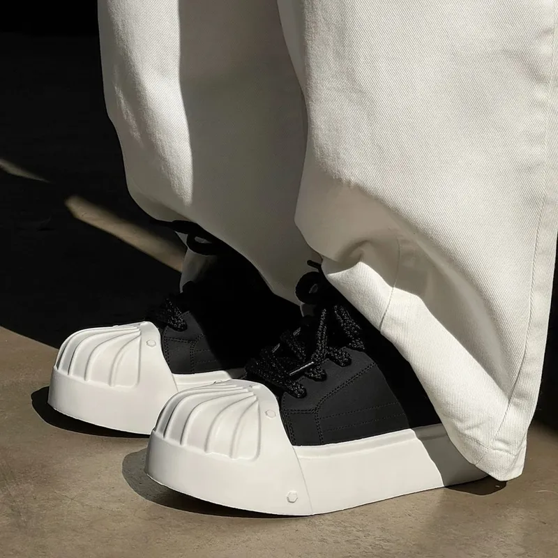Wanita Lelaki Sneakers Low-top Shell-head PU Kulit Tapak tebal Mentinggikan Uniseks Riadah Bergaya Kasut Retro Lelaki Jurulatih Chunky — image 7