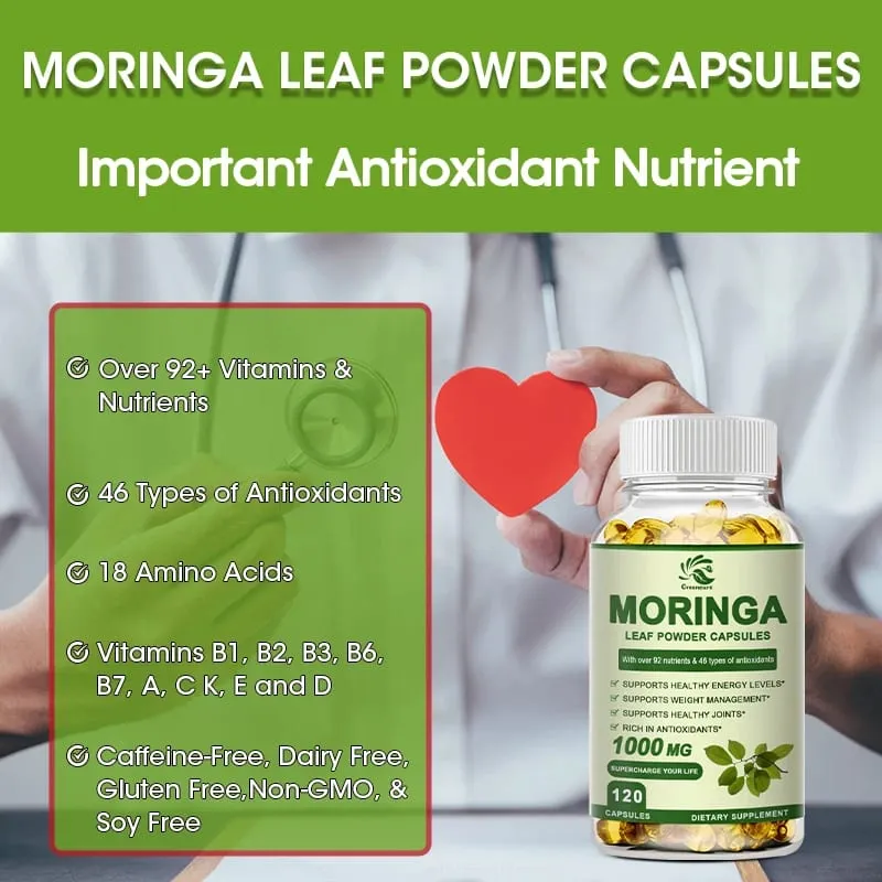 Greensure Moringa Oleifera 1000 mg Capsules Extra Potency 50:1 Extract Energizing Antioxidant 60/120 Vegetarian Capsules