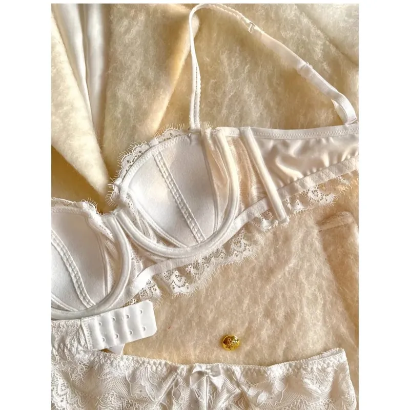 French Half Cup Rabbit Ear Bra Set Hot Sale Strapless Non‑Slip Minimizer Side Support Anti‑Sag 32‑38 Women Lingerie