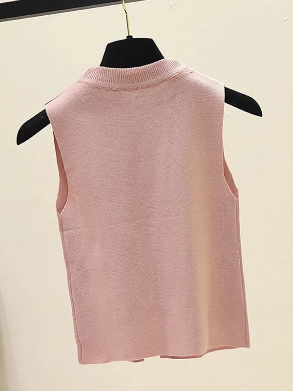 2026 Summer Spring zipper Knit Tank Top Cami Korean Camisole Elastic Vest O Neck Solid Color New Slim Breathable Tops White — image 6
