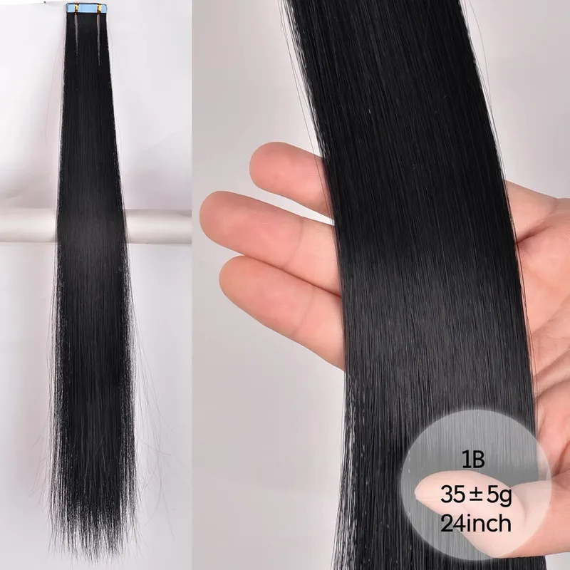 Tape In Straight Synthetic Hair Extensions Invisible Hand Tied Tape in Hair Natural Skin Weft Seamless Double-sided Adhesiv — image 25