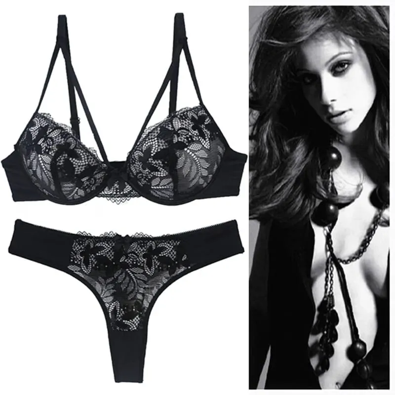 2021 New Push Up Lace Bra Sets Plus Size Lingerie BCDE Cup Adjusted Strap Bow Underwire Grey Red Blue Black White Underwear — image 1