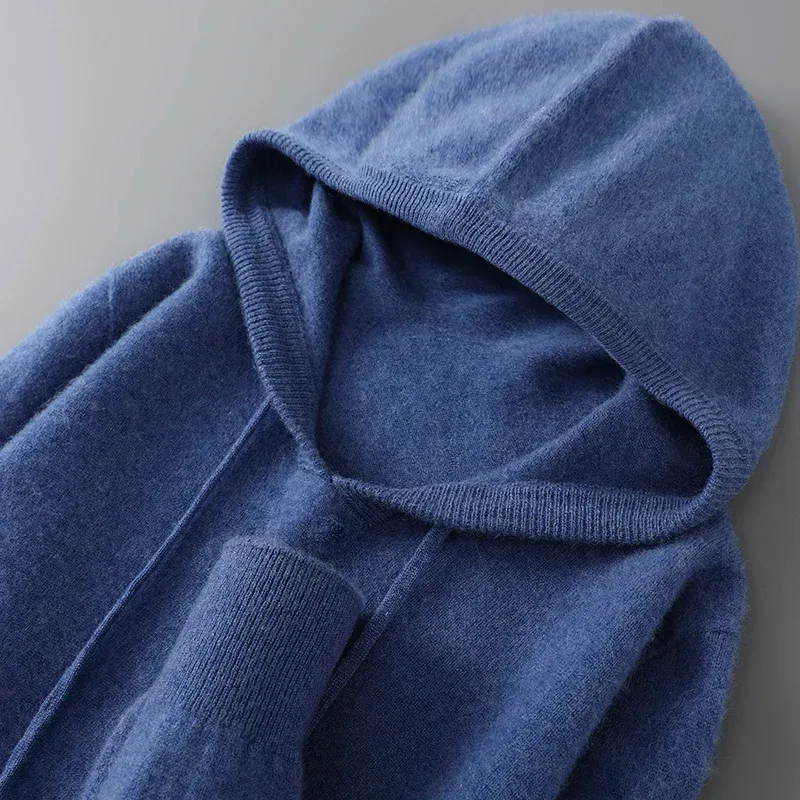 DjzDsm ฤดูใบไม้ร่วงฤดูหนาวเสื้อกันหนาวผู้ชาย 100% Merino ขนสัตว์หนา Hooded Pullover เสื้อถักนุ่มสบายๆขนสัตว์เสื้อผ้า Tops
