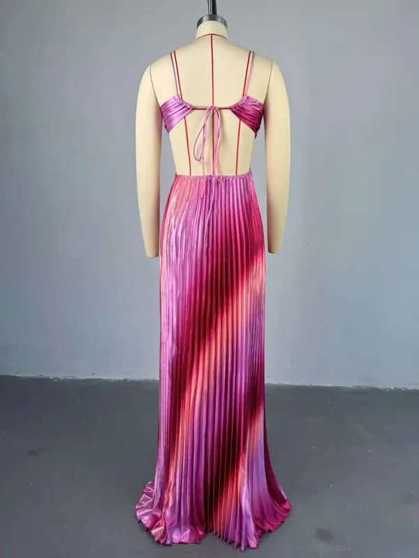 CM.YAYA 2025 Elegant Sleeveless Sweet Strapless Gradient Floor-Length Long Women Dress Beach Party Evening Sexy Pleated Dresses — image 5