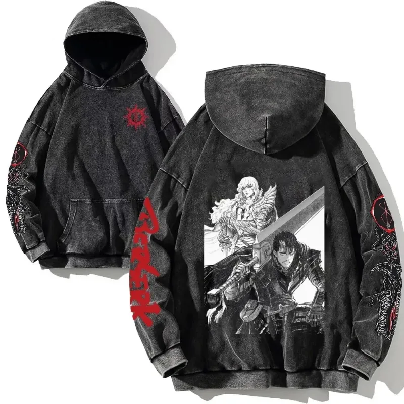 HAI Customizable Retro Washed Hoodies 100% Cotton Tops Black Acid Vintage Hooded Sweatshirts Oversize Hip Hop Male Pullover — image 18