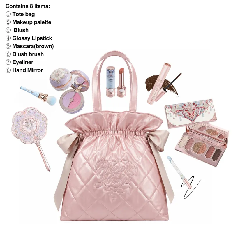 Flower Knows Limited Edition Diamond Pattern Tote Bag Makeup Set Eyeshadow Concealer Blush Eyeliner Lipstick Beauty Collection