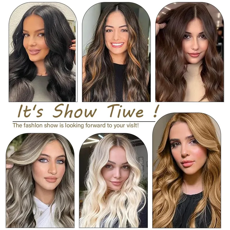 12pcs Highlight Balayage Dark Brown Hairpieces Clip in Hair Extensions 24inch Light Brown&Honey Blonde Synthetic Wavy Hair — image 6