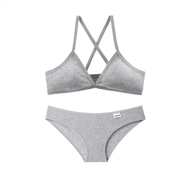 French Triangle Cup Cotton Underwear Panties Kit Breathable Wireless Underwear