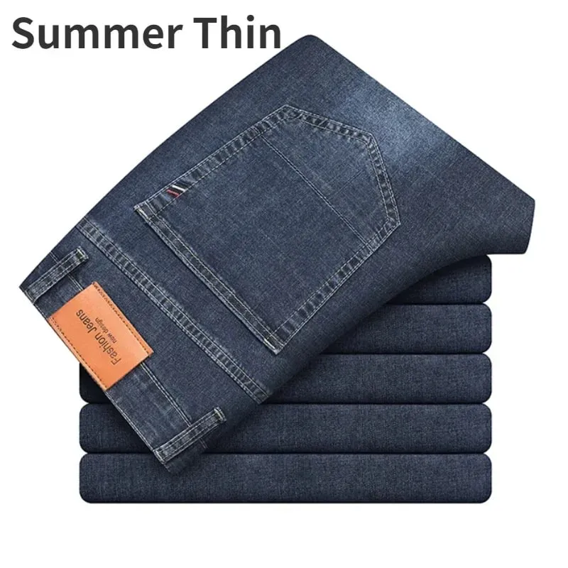 Man Pants Office Business Jeans Men Classic Blue Black Cotton Stretch Straight Denim Pants Male Brand Trousers — image 14