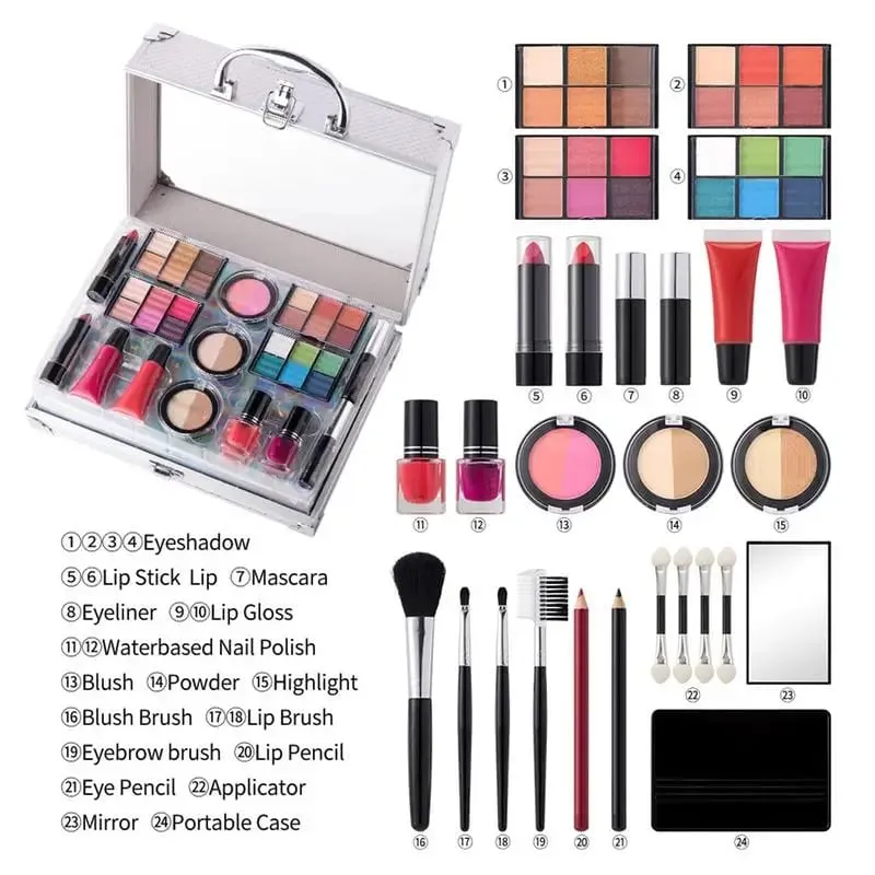 All In One Makeup Kit Women Full Kit Makeup Gift Set Eyeshadow Lip Makeup Mascara Lipstick Eye Pencil Applicator Blush Powder