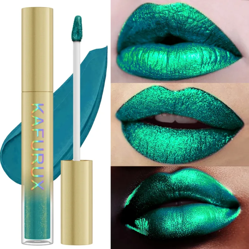 1PC Green Color Metallic Lip Glaze Glitter Liquid Lipstick Highly Pigmented Lip Tint for Lip or Eye Makeup Shine Sparkling Gifts — image 4