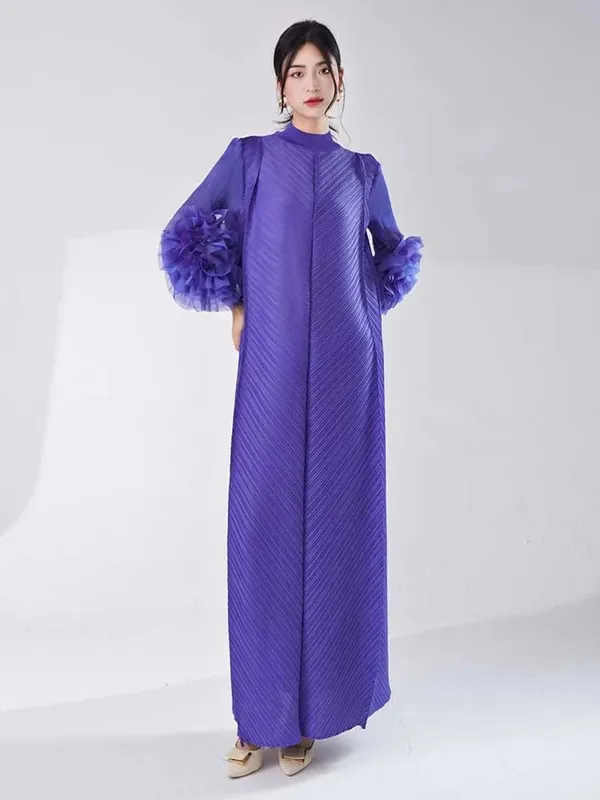 Long Pleated Dress With Ruffles Sleeves Loose Solid Color Stitching Female Party Clothing Summer New Clothes 2DA5900 — image 4