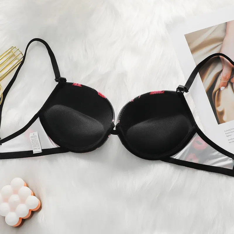 Sexy Damen-Dessous-Set mit Lippenmuster und Stahlfelgen, geraffte Push-ups, atmungsaktive Schultergurte, verstellbares BH-Set A2147 — image 5