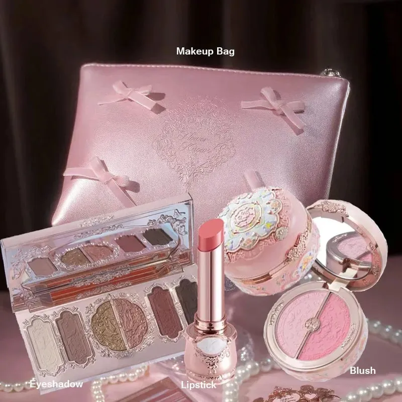 Flowerknows Makeup Set Gift Kit Shimmer Full Box Blush Long Lasting Velvet Lip Cream with Bag Kit De Maquiagem