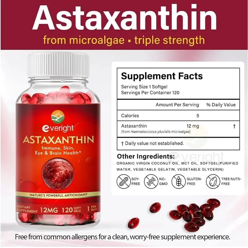 Astaxanthin - Bổ sung chất chống oxy hóa cao cấp 12mg để hỗ trợ sức khỏe hệ thống miễn dịch và khớp da mắt - Không biến đổi gen & không chứa gluten — image 5