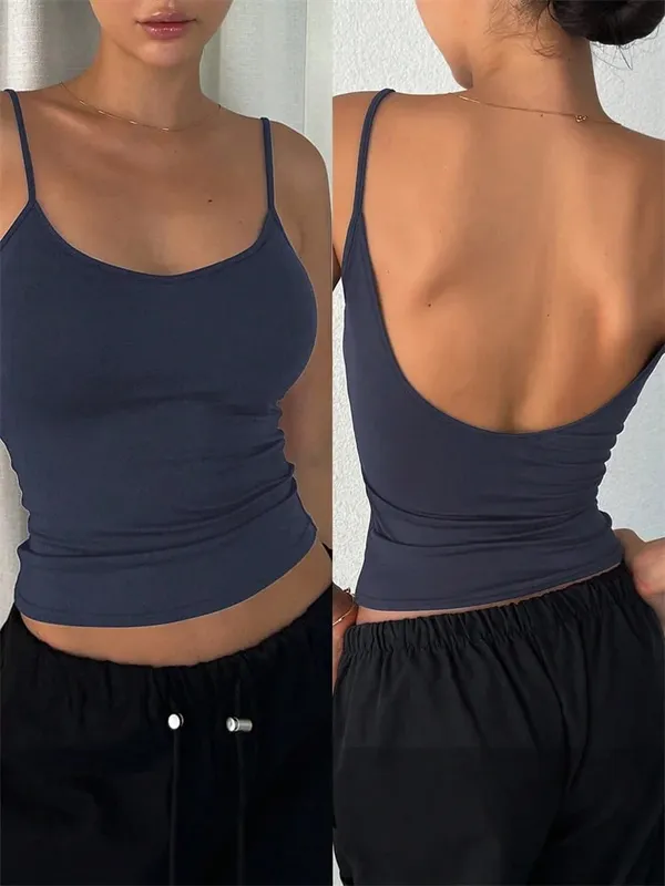 Women Backless Cami Crop Top Summer Solid Color Casual Sleeveless Top Streetwear Y2K Clothes — image 13