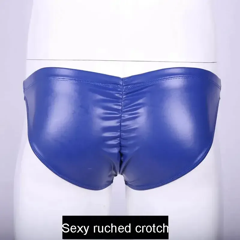 Seluar Renang Berkilat Minyak PU Buih Anjal Punggung Bertingkat Rendah-Mengangkat Slip Bikini Shirring Jahitan Selangkangan Seluar Dalam Mandi Seluar Pendek — image 7