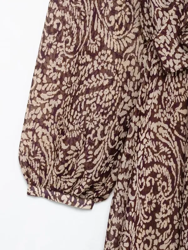 2025 Spring New Product Women's Stacked Decorative Printed V-neck Midi Dress Fashion Retro Pattern Printed Skirt — image 5