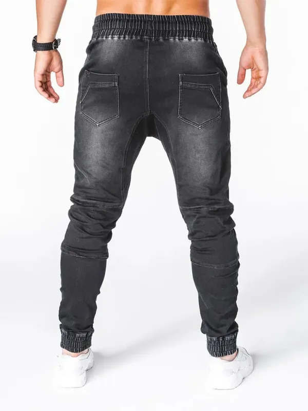 Men Jeans Pencil Pants Elastic Waist Drawstring Lace Up Pockets Washed Distressed Ankle Length Trousers 2025 Streetwear Denims — image 6