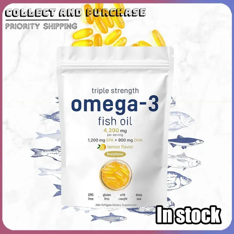 Suplementos de óleo de peixe ômega 3 de força tripla 4200 mg Burpless com sabor de limão EPA 1200 mg DHA 900 mg 240 cápsulas gelatinosas — image 2