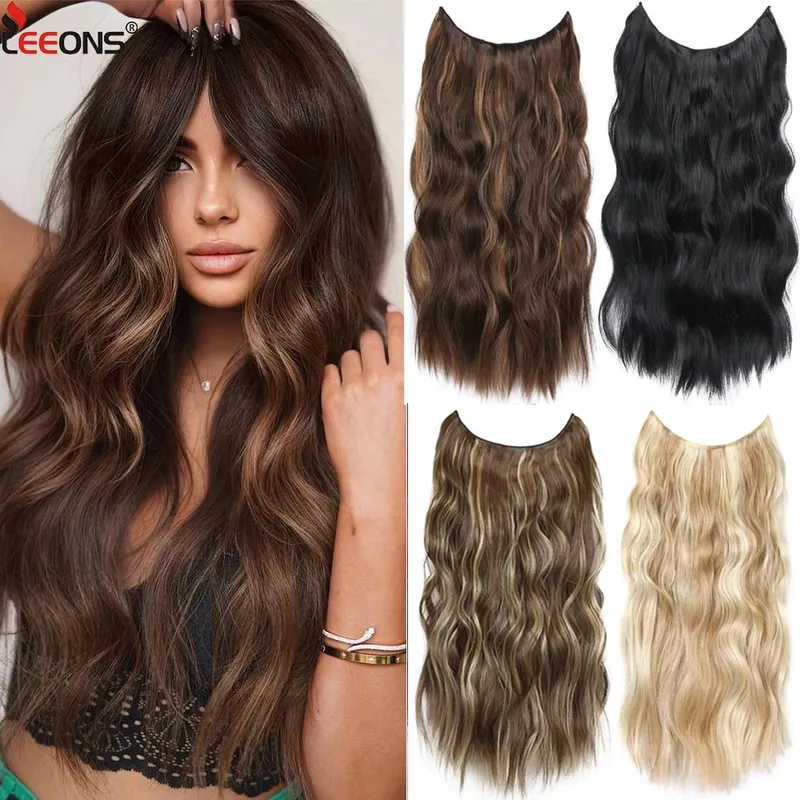 Synthatic Artificial Long Wavy Hairpiece Blonde Mixed Brown False Hair Piece For Women Two Clips Natural Hair Extension 17 Color — image 2