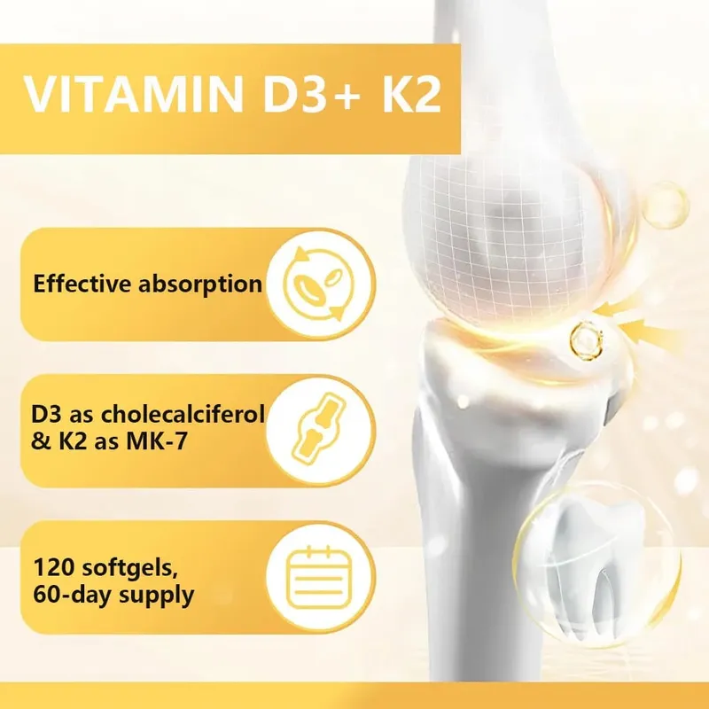 Vitamin D3 5000IU + K2 MK-7 100mcg | Bone Heart & Immune Support — image 2