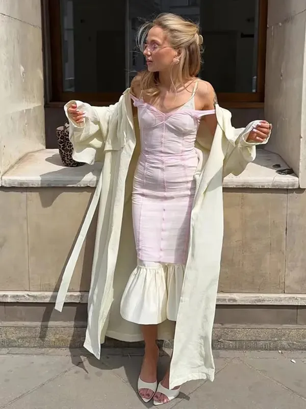 Kvinder Blonde Patchwork Sling Kjole Mesh Midi Cover-up Se Gennem ærmeløse Spaghetti Strap Kjoler 2026 Sommer Sexy Chic Wear — image 7