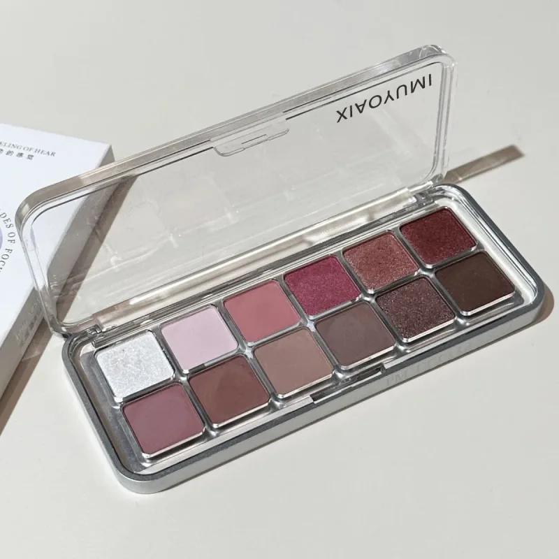 12 Color Eye Shadow Palette Matte Pearl Wine Red Eyeshadow Rose Brown Eyeshadow Glitter Shimmer Long-lasting Beginner Eye Makeup — image 5