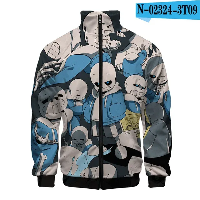 Luxuriöse beliebte Sans Undertale 3D-Druck-Reißverschluss-Raglanjacke Windjacke Jungen/Mädchen Bequeme Stehkragenjacken Mäntel