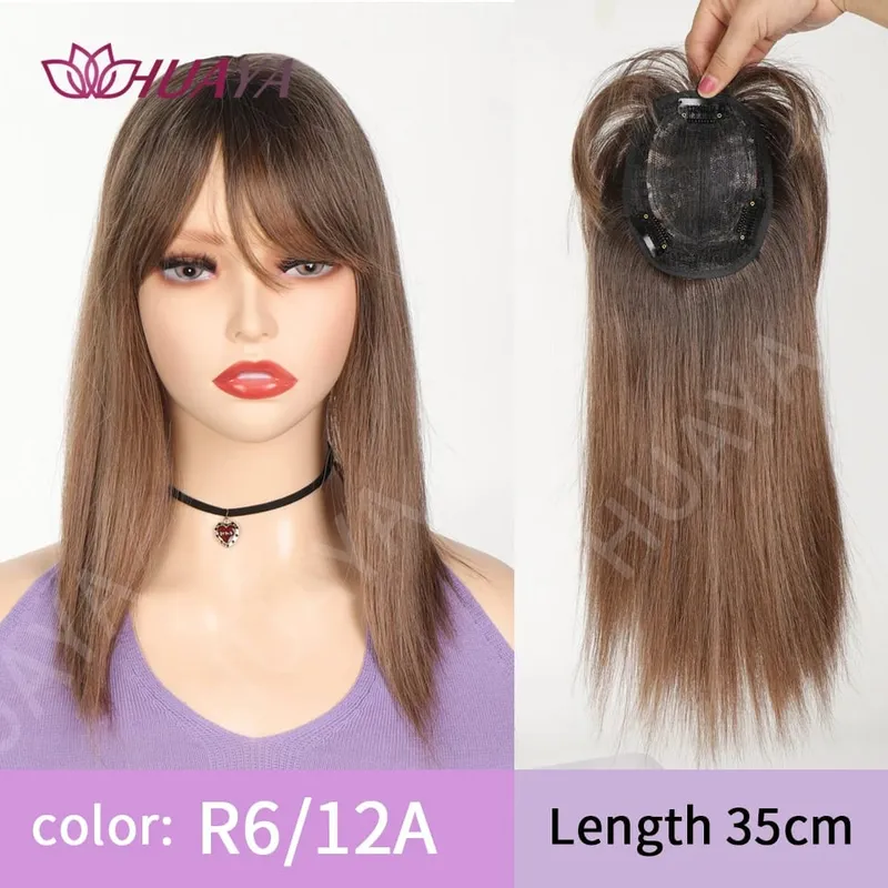 Synthetic Long Straight Topper Wig Clip in Hair Extensions Natural Fluffy Head Top Fake Hair Piece with Bang Clip Black Brown — image 7