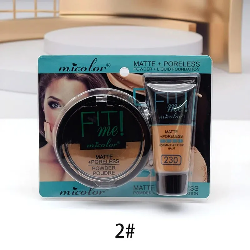 Micolor Fit Me 2 IN 1 Poreless Powder & Liquid Foundation Full Coverage Liquid Concealer Scars Dark Circles Acne Cosmetic Set