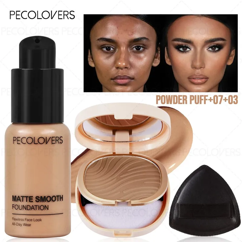 3pcs/Set Foundation Loose Powder Triangle Makeup Kit Full Coverage Liquid Foundation Waterproof Long-Lasting Base Makeup