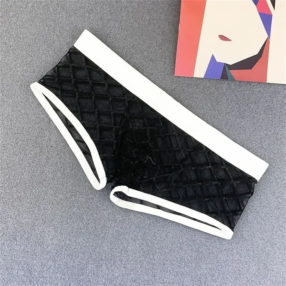 Herenondergoed Transparante boxers Ardennenzakje Zie door geruite mesh onderbroek Sexy lage taille slipje Plus maat — image 2