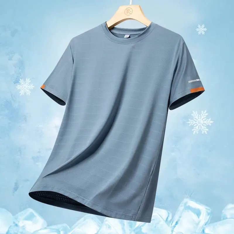 Herr sommar Ice Silk Kortärmad Sport T-shirt Snabbtorkande Löpartröja som andas Enkel Enfärgad Mode Tunn Topp — image 3